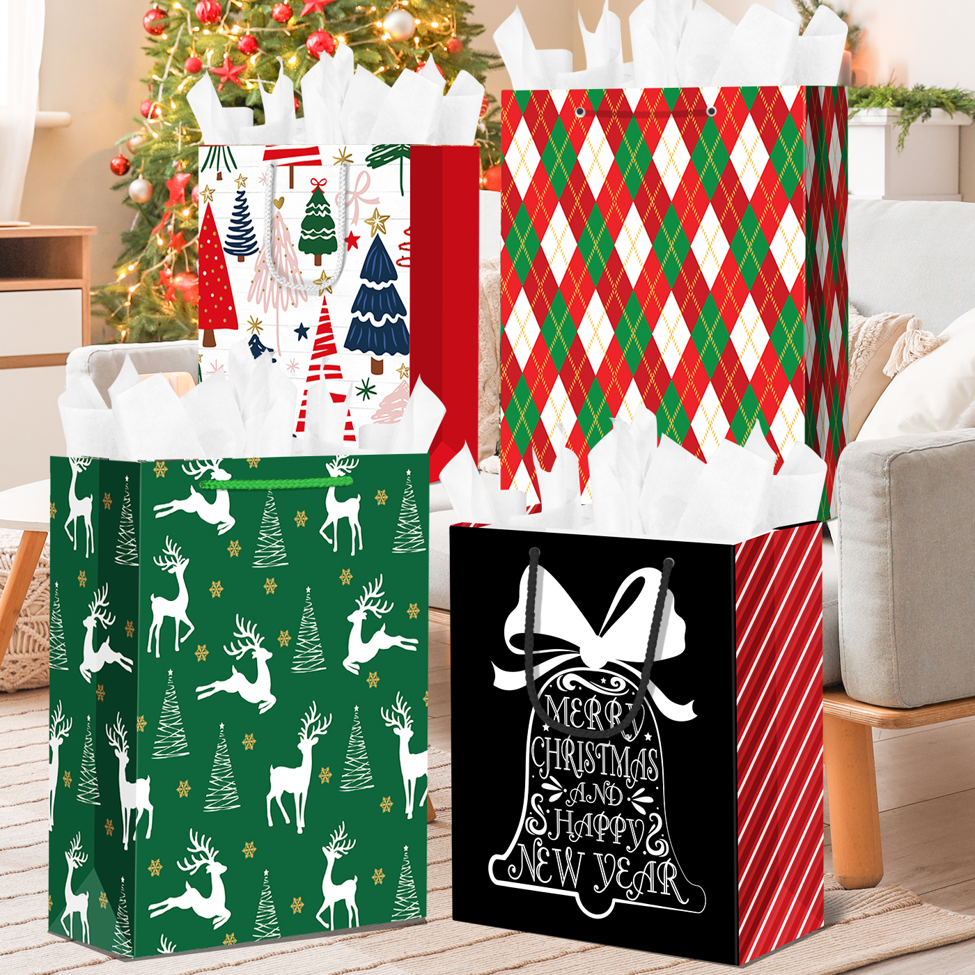 DECHISY Christmas Gift Bags - 12 Pack Assorted Sizes photo 5