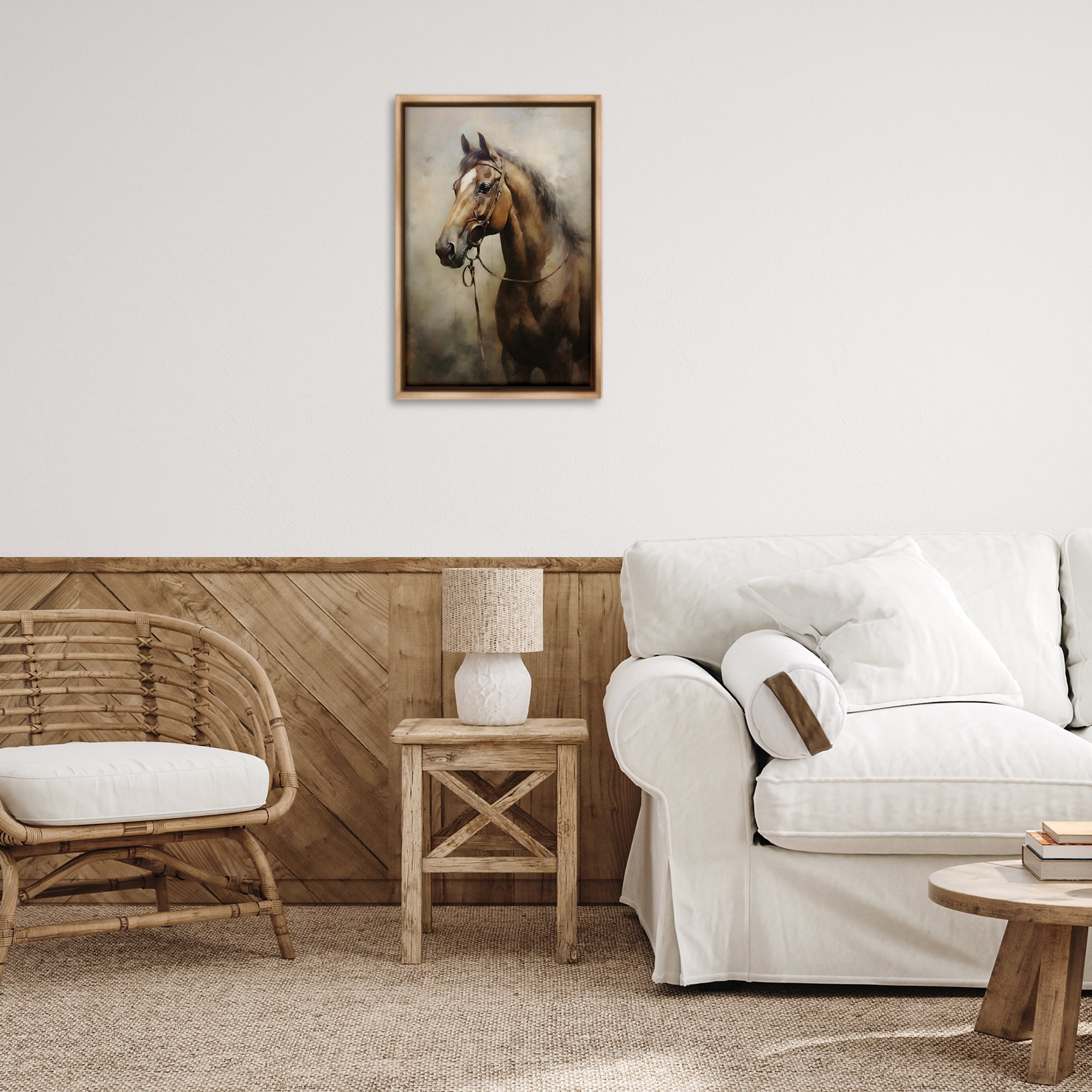Stupell Industries Brown Horse Portrait Animals & Insects Painting Brown Floater Framed Canvas Art Print Wall Art, 17 x 25