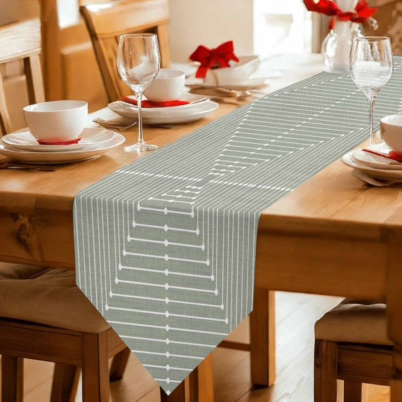 Sage Green Striped Table Runner Linen Burlap Table Runner 72 Inches Long Farmhouse Stripes Geometric Abstract Dresser Scarves for Kitchen Island Coffee Dining Room Party Wedding Holiday Decor 16"x72"
