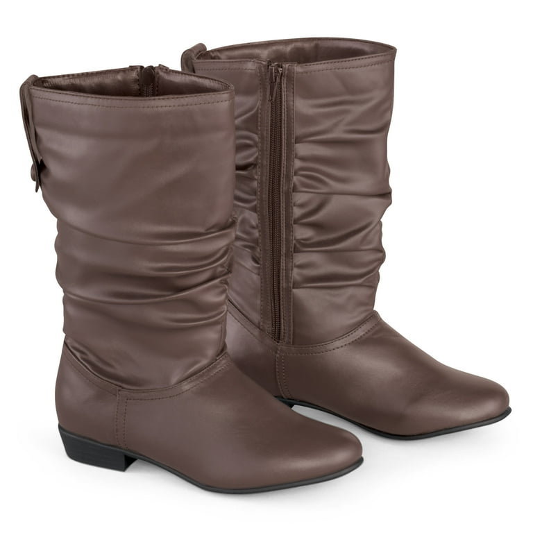 Collections Etc Faux Leather Mid Calf Slouch Boots w Low Heel Brown 10 Walmart