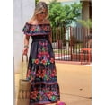 thumbnail image 6 of Women'S Mexican Dress Summer Floral Print Off the Shoulder Sleeveless Beach Long Maxi Dress Black & Red M, 6 of 9