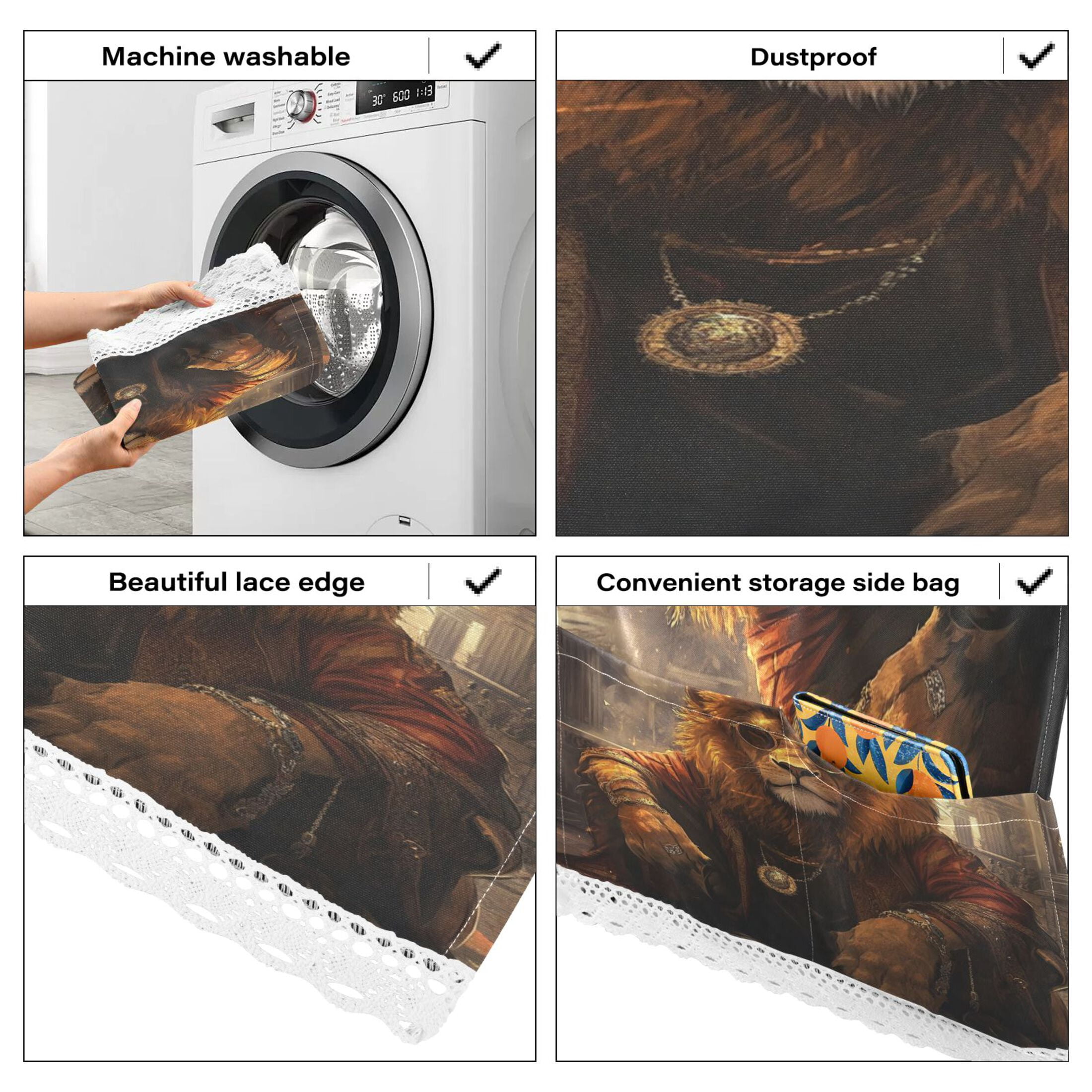WOBOGO Bossy Lion Illustration Washing Machine Cloth Dryer Refrigerator Top Cover Protective Non-Slip Mat For Kitchen Laundry