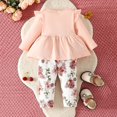 thumbnail image 6 of Durtebeua Toddler Baby Girl Clothes Floral Outfit Ruffle Sleeve Shirt with Headband 3PC Pant Set Fall Winter Clothing for Girl Z02-Pink,9-12 Months, 6 of 7