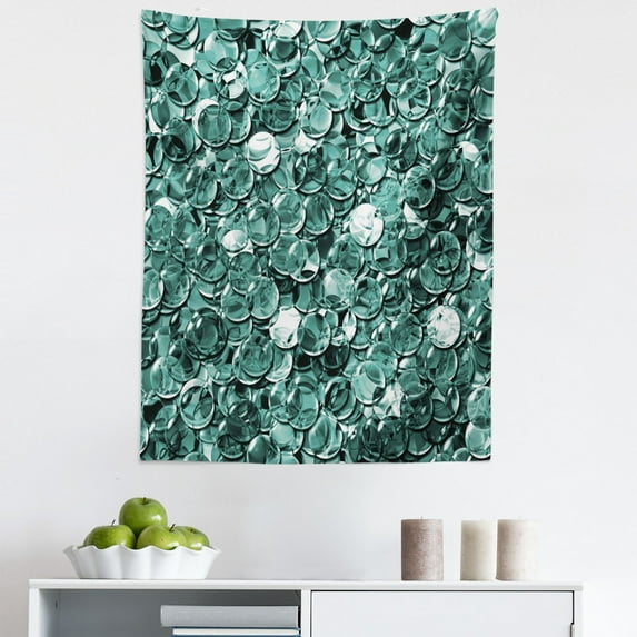 Pearls Tapestry, Crystal Clear Balls Coins Pattern Never Ending Liquid Objects Monochrome Design Print, Fabric Wall Hanging Decor for Bedroom Living Room Dorm, 5 Sizes, Teal, by Ambesonne