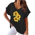 thumbnail image 2 of Fiudx Liquidación de Ofertas Flash Camiseta de Manga Corta con Mangas Informales de Algodón y Cáñamo con Cuello En V y Estampado de Girasoles para Mujer, 2 of 6