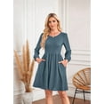 thumbnail image 6 of Women'S Dress Long Lantern Sleeves Round Neck Flowing A-Line Skirt Autumn Fashion Sea Blue L, 6 of 7