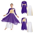 thumbnail image 3 of renvena Girls Praise Dance Dress Long Sleeve Prayer Robe Worship Liturgical with Palazzo Pants Outfit Purple&White 8, 3 of 7