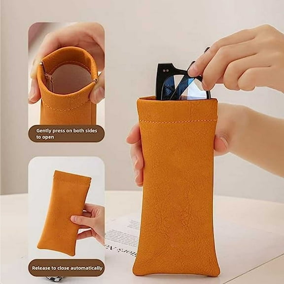 2Pcs Portable Glasses Bag,Soft Glasses Case,Squeeze Top Leather Glasses Pouch,Scratch Prevention,Used as Glasses,Coin Purse, Earphone , Jewelry Bag, or Even Cosmetic Bag(Orange)