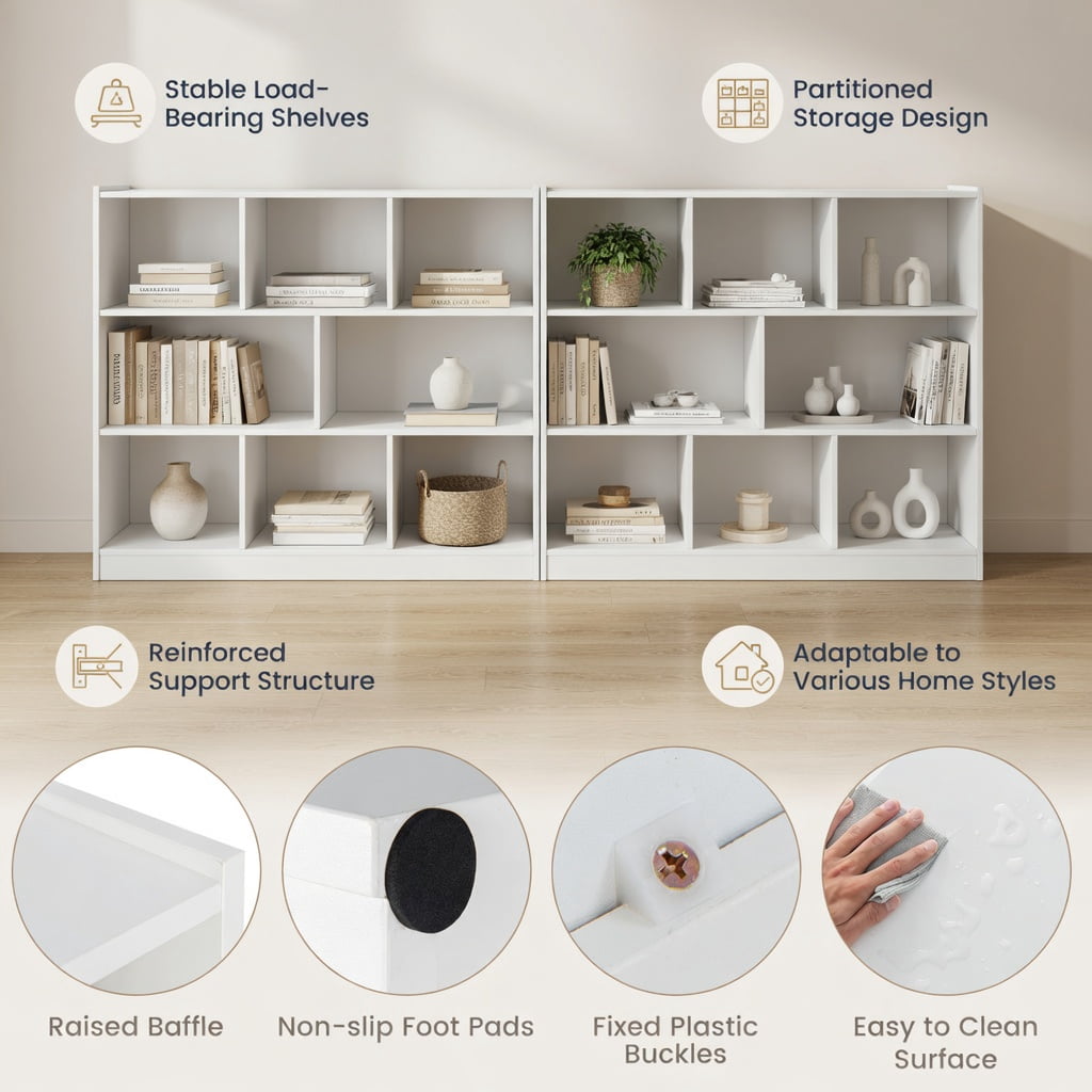Demi Bonn 3-Tier Open Bookcase, 8-Cube Floor Standing Storage Shelves Display Cabinet, Free-standing Bookshelf, White