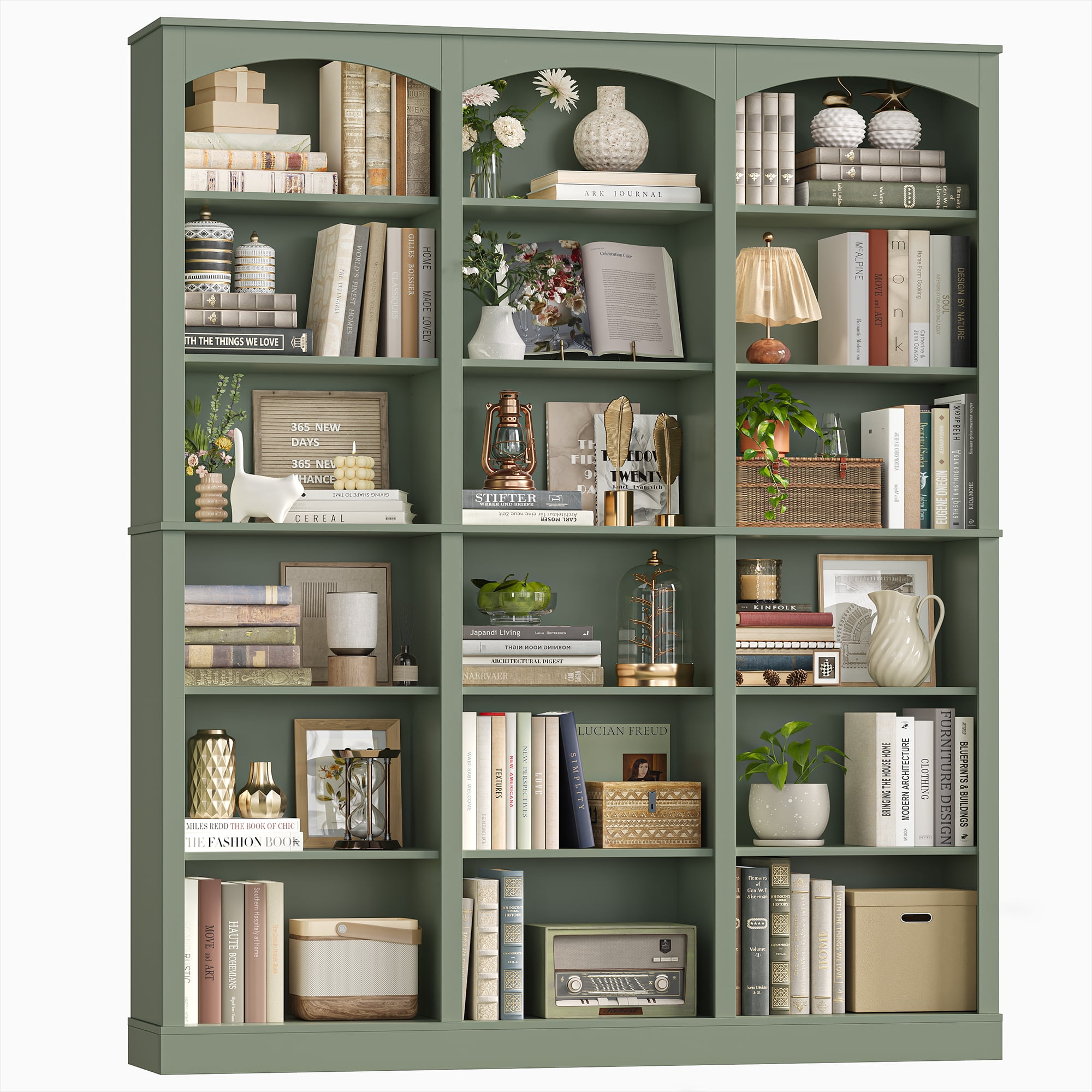 Homfa 18-Cube Bookcase and Bookshelves, 71.2" Triple Width 6-Tier Freestanding Arch Library Cabinet for Home Office Living Room, Green