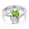 thumbnail image 3 of Gem Stone King 925 Sterling Silver Green Peridot White Moissanite Ring for Women (1.60 Cttw, Heart Shape 6MM, Gemstone August Birthstone, Size 9), 3 of 6