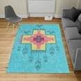 thumbnail image 2 of Tribal Turkish Area Rug, Hand Drawn Dreamcathcher Folkloric Birds Image Ethnic Ikat Design, Soft Carpet for Living Room Decor, 6.6' X 9.6', Sky Blue Pink, by Ambesonne, 2 of 4