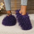 thumbnail image 4 of KAQ Unisex Fuzzy Faux Fur Slippers, Women's Fluffy Long Hair Sheep Faux Fur Slip on Slides, Girls Luxury Big Fluffy Outdoor Flat Slippers, Long Curly Hair Non-Slip Warm Home Slide Shoes, 4 of 13