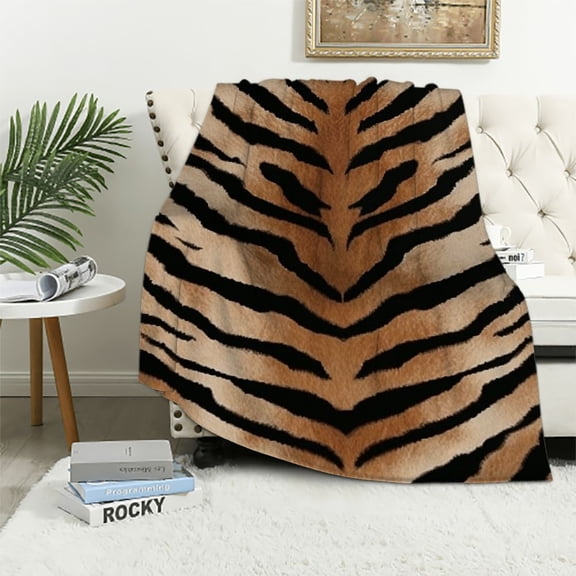 ARISTURING  Tiger Skin Pattern Throw Blanket Leopard Print Wlid Animal Brown Black Stripe Soft Cozy Fuzzy Warm Flannel Blankets for Pet Dog Cat All Season Bed Couch Car