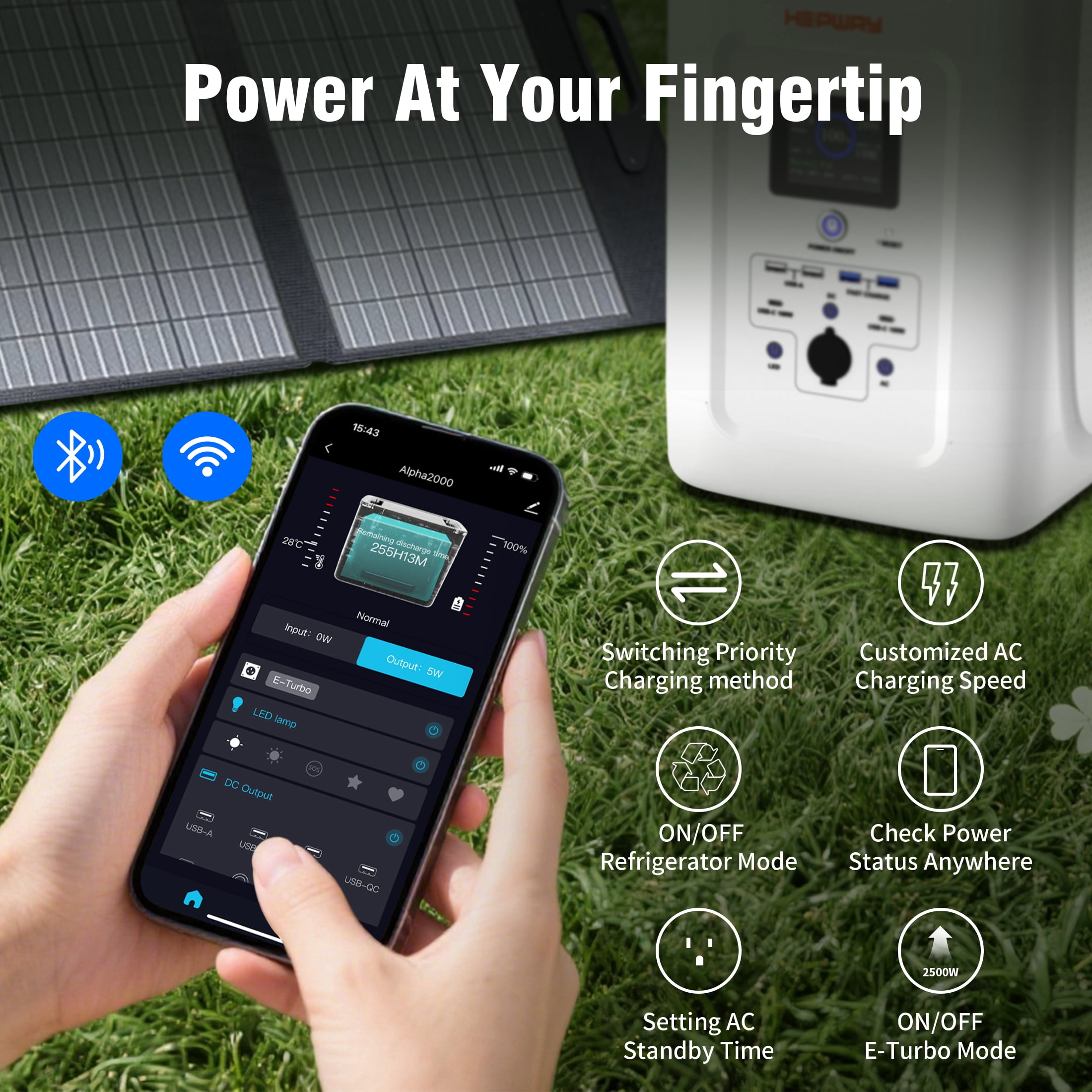 HEPWAY Portable Power Station,2000W 2016Wh LFP Battery 3000+ Cycle to 80%, Expandable Up To 32,768Wh with X-Boost 3600W, Full Charge in 1.3Hr, 2400W Solar Generator for Home UPS Backup RV Camping