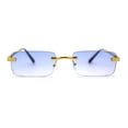 thumbnail image 3 of Art Nouveau Luxury 90s Rimless OG Narrow Rectangle Sunglasses Gold Gradient Blue, 3 of 4