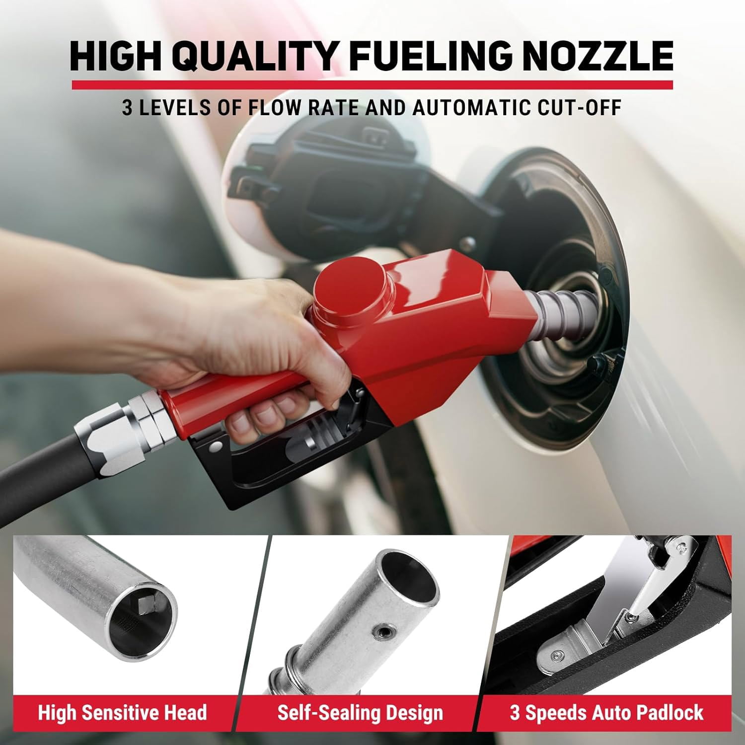 Fuel Hose Reel 1" x 33' Retractable with Fueling Nozzle Diesel Hose Reel 300 PSI Industrial Auto Swivel Heavy Duty Steel Construction for Farm Ship Vehicle Tank, Silver