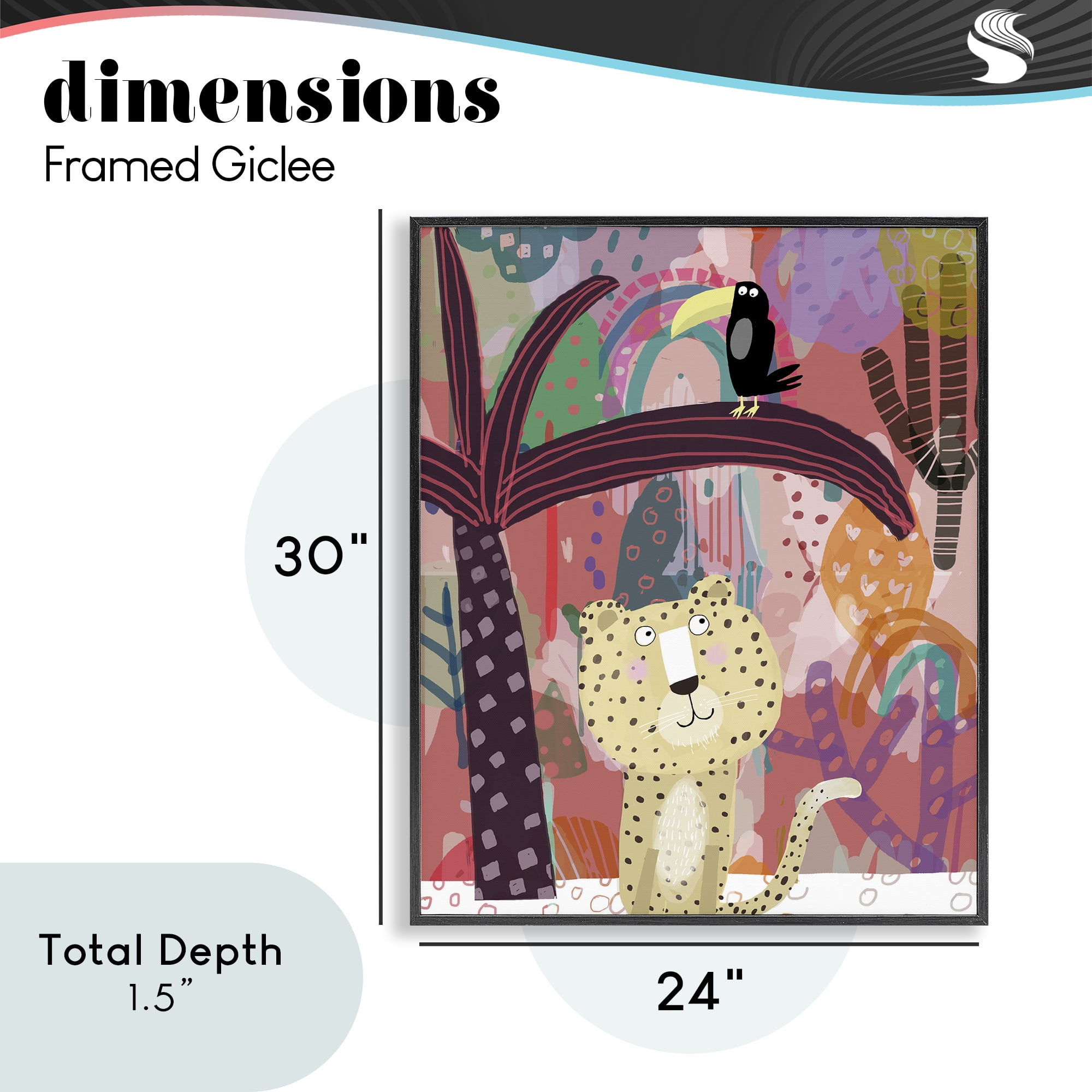 Whimsical Cheetah & Toucan Black Framed Giclee Art, design by Carla Daly