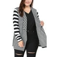 thumbnail image 5 of Agnes Orinda Women's Plus Size Open Front Long Sleeve Mixed Striped Cardigan 2X Black, 5 of 8