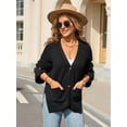thumbnail image 5 of Women Chunky Knit Sweater Long Sleeve V Neck Button Up Cardigan with Pocket Coat for Fall and Winter Black S, 5 of 9
