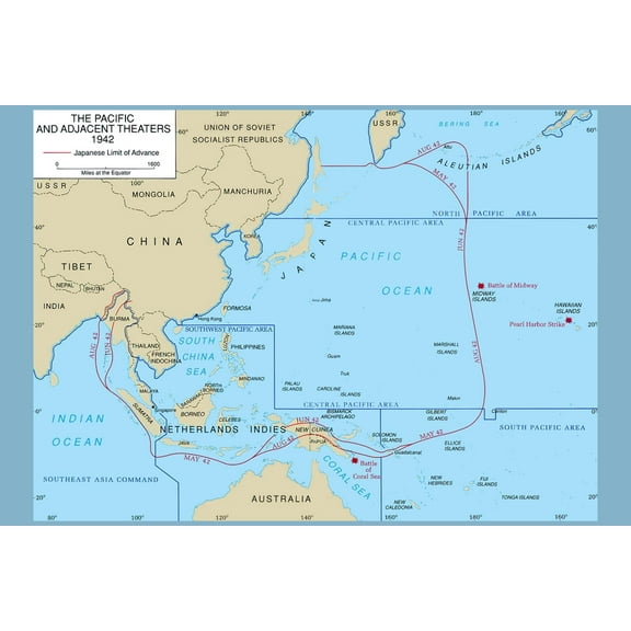 History Galore WWII Map of Pacific Theater 24" x 36" Poster