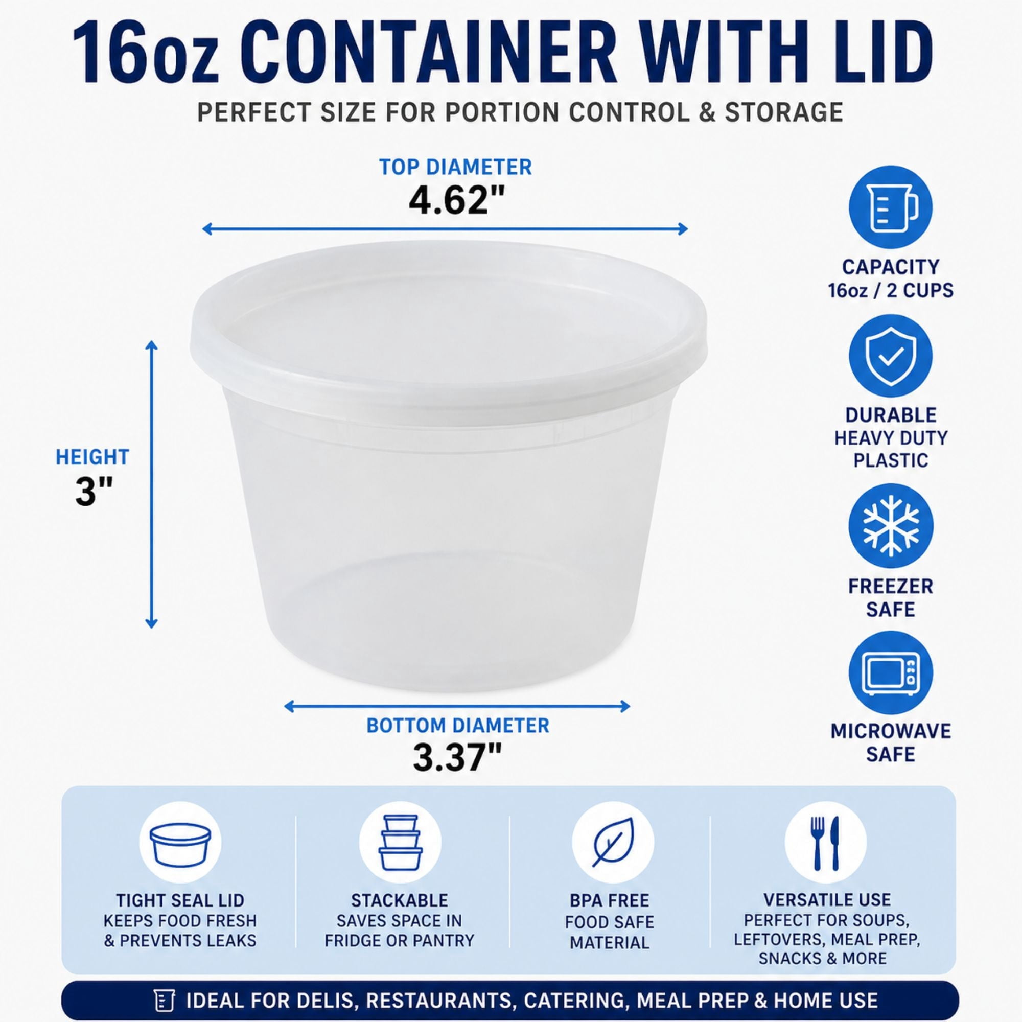 Heavy Duty Deli Containers with Lids | Airtight Food Storage Containers | Clear Kitchen Organizing Leak Proof, BPA-free 16 oz, Heavy Duty | Set of 480