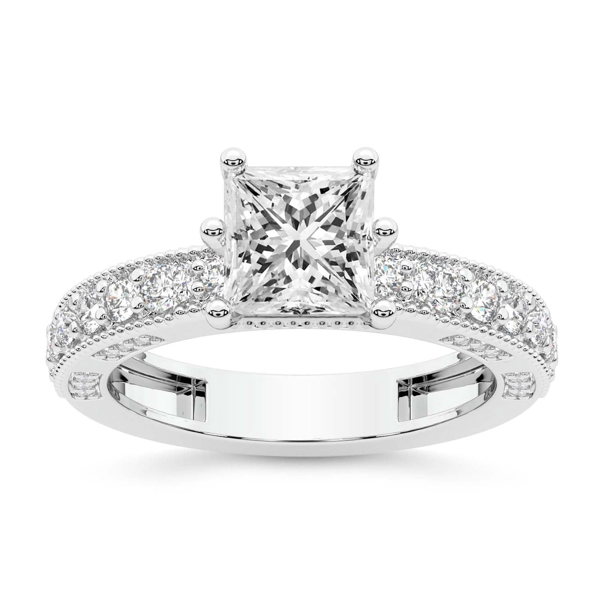 IGI Certified 4 Carat Princess Shape Lab Grown Diamond Engagement Ring | 14K White Gold | Regalia Milgrain Diamond Ring | FG-VS Quality Friendly Diamonds