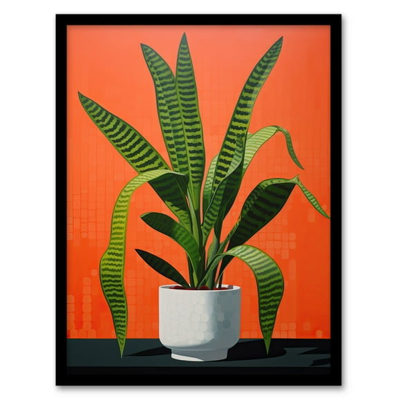 Striking Snake Plant Bright Orange Green Art Print Framed Poster Wall Decor 12x16 inch