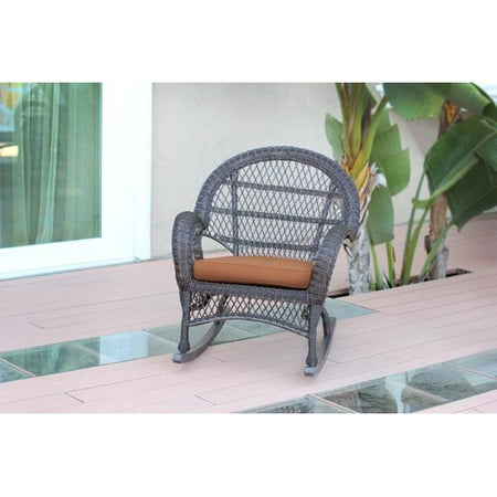 Jeco Inc. Wicker Rocker Chair with Cushions (Set of 4)