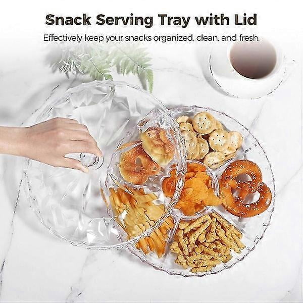 2-Pack Snack Tray, 6 Compartment Clear Snack Tray With Lid, Plastic Divided Appetizer Tray