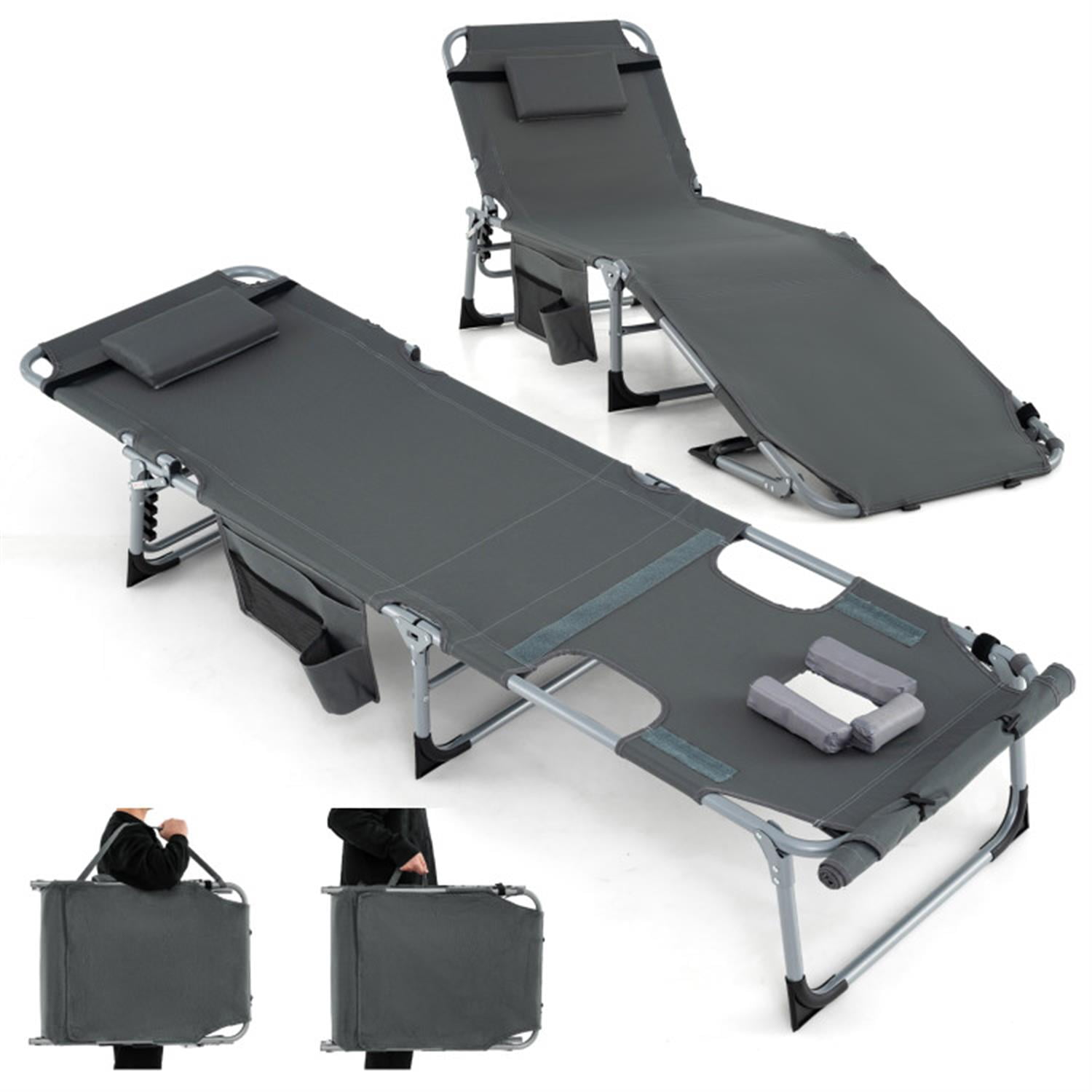 Demi Bonn 5-position Outdoor Patio Folding Chaise Lounge Chair for Outside Pool, Sunbathing and Reading on Stomach, Gray