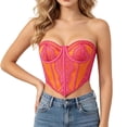thumbnail image 2 of Strapless Corset Tops for Women Contrast Lace Embroidery Bustier Crop Top Boned V-Hem Fairy Butterfly Retro Star Halloween Costume Cosplay Festival Party Wear, 2 of 6