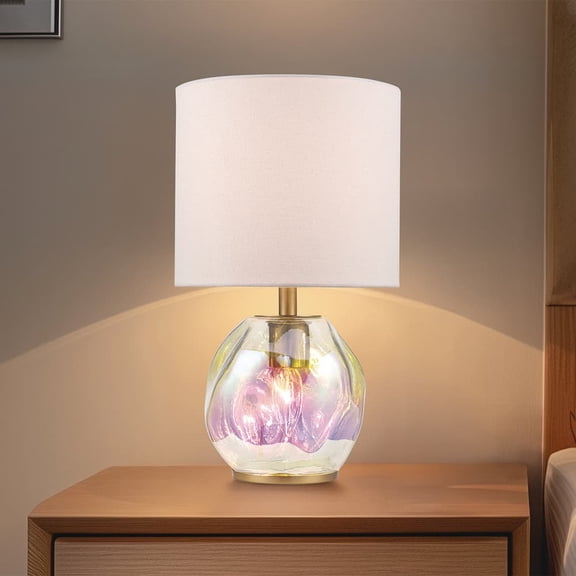 15.63 in 2-Light Antique Brass Table Lamp with Fabric Shade