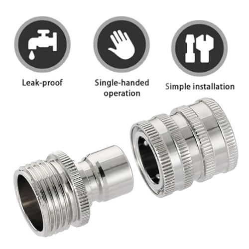 Stainless Steel Garden Hose Quick Connect Fittings Set, 3/4″ Universal Water Hose Connectors Kit, Quick Connect Garden Hose to Pressure Washer Adapter for Faucet Pressure Washer & Outdoor Irrigation