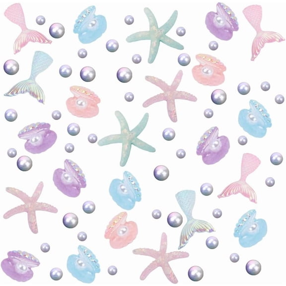 160Pcs Sea Shell Vase Fillers Candle Fillers Decorations Colorful Floating Resin Starfish Summer Glitter Plastic Pearl Vase Accessories DIY