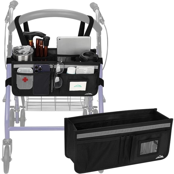 SupreGear Foldable Waterproof Rollator Bag with Cup Holder, Black Storage Pouch for Walker