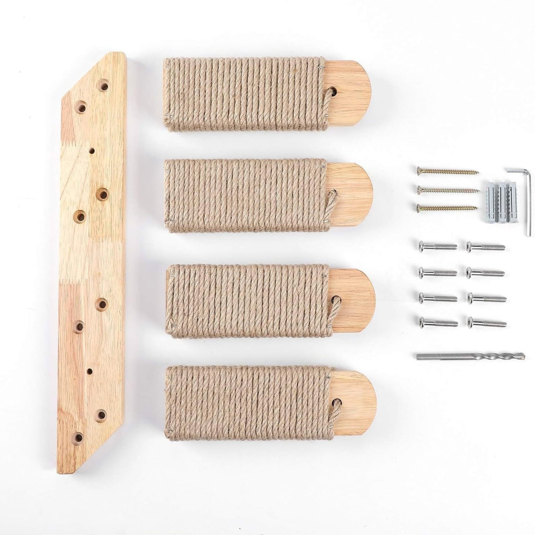 Wooden Wall Mounted Cat Perch with Scratching Rope, Reversible Play Shelf (1 Pack)