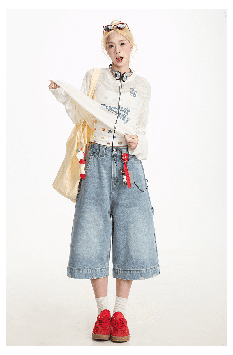 Y2K Street Vintage Washed Cat Whiskered Style Wide Leg