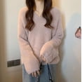 thumbnail image 4 of Suéter de punto elegante de estilo suave para mujer, ropa de invierno, suéter de cuello en V suave y encerado, top holgado de pelo de visón, 4 of 6