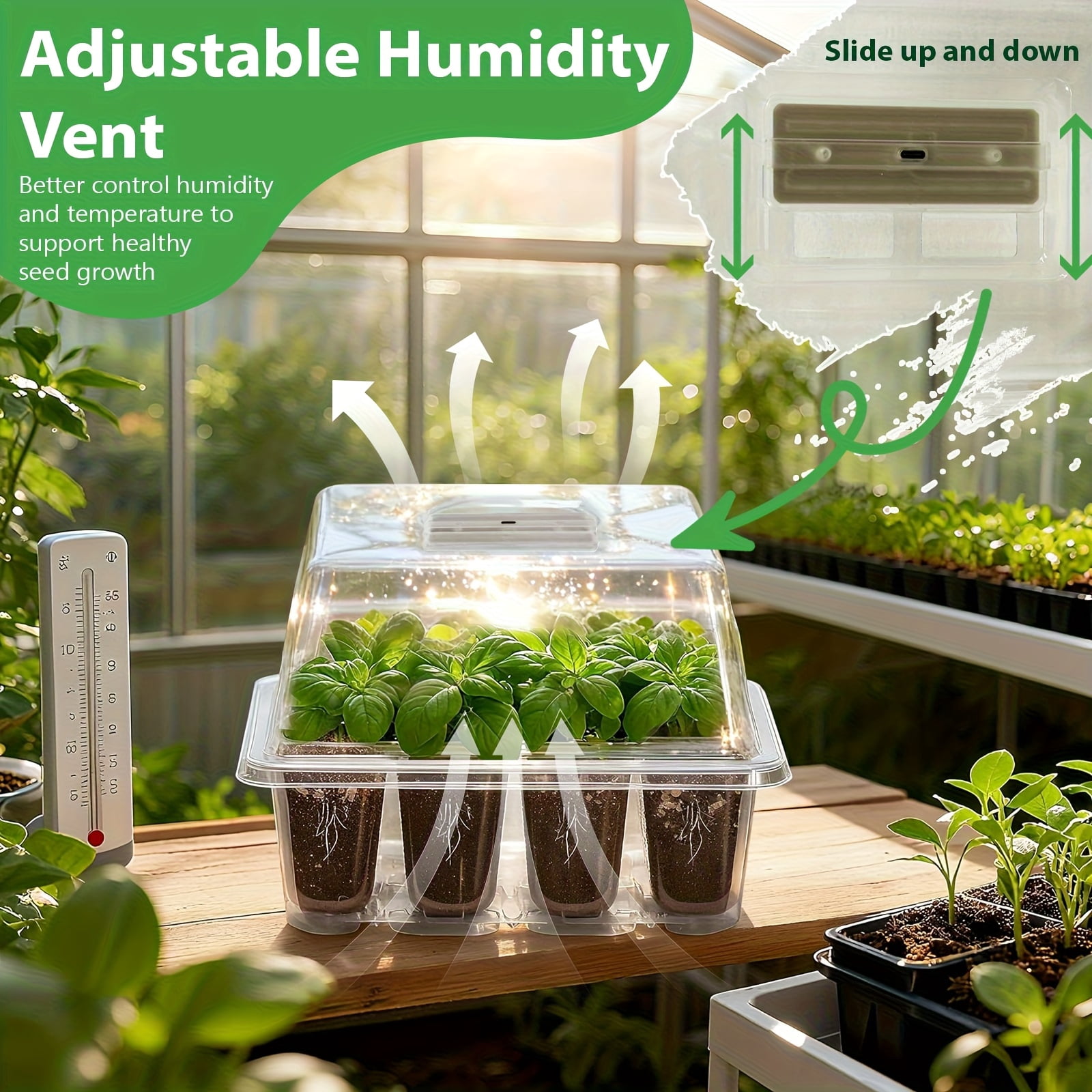 3-Pack Seed Starter Tray with Grow Light And Heat Mat, 36 Extra Large Cells Seed Starter Kit with Adjustable Humidity Dome And Base, Germination Kit for Seed Growing Plant Propagation