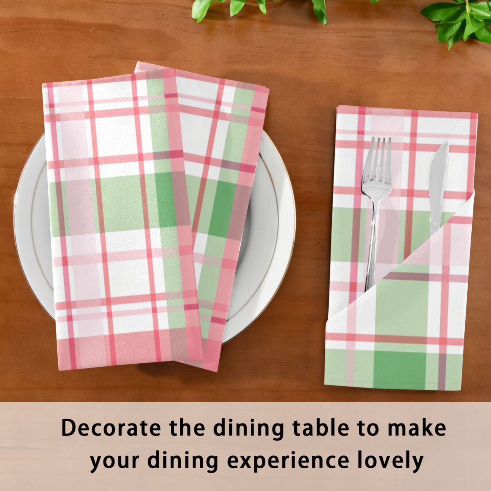 JSTEL Pink Checkered Grid Cloth Napkins Set of 6, 20x20 Inch Washable and Reusable Napkin for Decoupage Dinner Party Everyday Use
