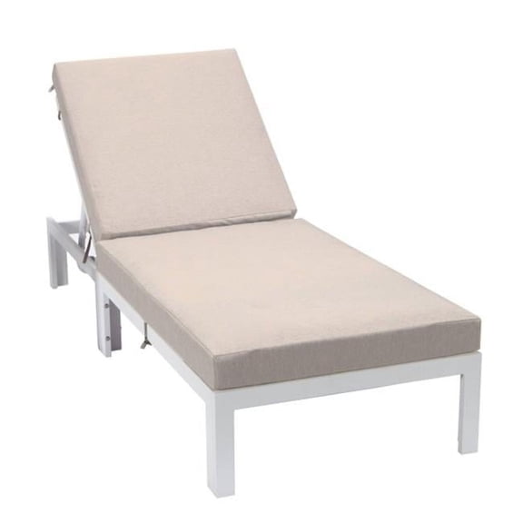 Chelsea Modern Outdoor White Chaise Lounge Chair with Cushions, Beige