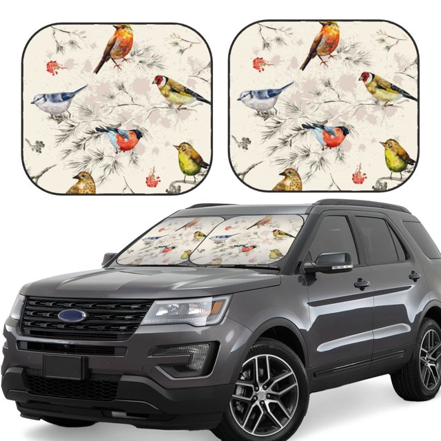 Fotbe Little Birds Juego de 2 Piezas de Parasoles para Parabrisas | Bloqueador Solar para Auto | Accesorios Plegables para Protección Solar Interior-Medium