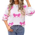 thumbnail image 2 of Women Cute Knit Sweater Y2k Long Sleeve Crew Neck Knitted Pullover Top Oversized Going Out Fall Winter Knitwear Rose Red S, 2 of 10