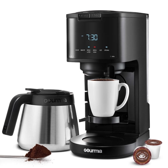 Gourmia 2-in-1 Coffee Maker, Single Serve Pod   12 Cup Drip, K-Cup Compatible, Black
