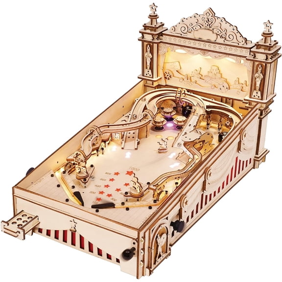 ROBOTIME 3D Pinball Machine Wooden 3D Puzzle, DIY Wooden Toy Kits to Build, Home Decor Building Model Craft Kits, Gifts for Teens Adults