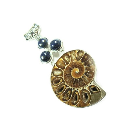 40x75mm Ammonite large pendant with 3 lapis stones fashion jewelry