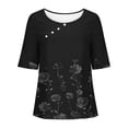 thumbnail image 5 of Fiudx Ofertas Flash Del Día Solo En Línea Top de Manga Corta con Cuello Redondo y Botones de Lino con Estampado Informal para Mujer, 5 of 5