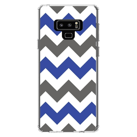 DistinctInk Clear Shockproof Hybrid Case for Samsung Galaxy Note 9 - TPU Bumper, Acrylic Back, Tempered Glass Screen Protector - Blue Grey Stripes - Stripes Pattern