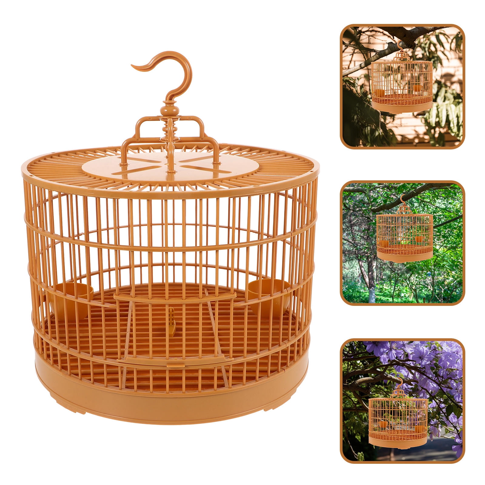Luxshiny Yellow Round Hanging Bird Cage for Small Pets, Decorative Plastic Parrot Cage Ideal for Home and Indoor Use